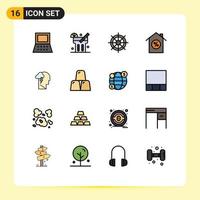 Set of 16 Modern UI Icons Symbols Signs for bars mind ship wheel mental property Editable Creative Vector Design Elements