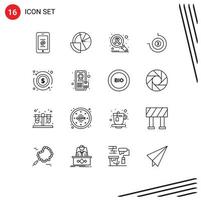 Mobile Interface Outline Set of 16 Pictograms of dollar timepiece finance stop watch virus Editable Vector Design Elements