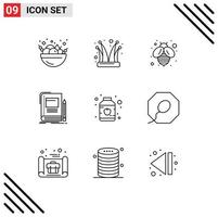 9 Universal Outlines Set for Web and Mobile Applications food school bee notebook business Editable Vector Design Elements