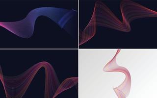 Set of 4 geometric wave pattern background Abstract waving line vector