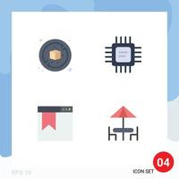 Mobile Interface Flat Icon Set of 4 Pictograms of no seo chip processor diner Editable Vector Design Elements