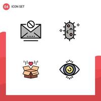 Filledline Flat Color Pack of 4 Universal Symbols of email box message biology surprize Editable Vector Design Elements