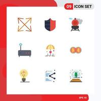 Set of 9 Modern UI Icons Symbols Signs for coin secure train umbrella router Editable Vector Design Elements