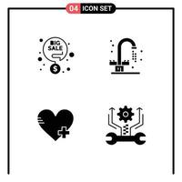 Set of 4 Modern UI Icons Symbols Signs for big sale favorite percentage plumbing control Editable Vector Design Elements