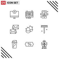 Set of 9 Vector Outlines on Grid for envelope contact us chat contact mobile Editable Vector Design Elements