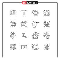 Pack of 16 Modern Outlines Signs and Symbols for Web Print Media such as board flask user experiment service Editable Vector Design Elements