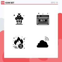 Pack of 4 creative Solid Glyphs of cake cyber monday buy sale cloud Editable Vector Design Elements