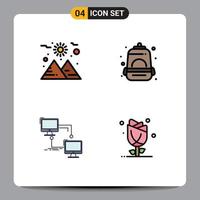 Group of 4 Filledline Flat Colors Signs and Symbols for planet connection backpack school computer Editable Vector Design Elements