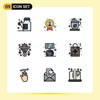 User Interface Pack of 9 Basic Filledline Flat Colors of money filter employee conversion mocha Editable Vector Design Elements