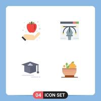 Set of 4 Vector Flat Icons on Grid for apple education healthy illustration herbal Editable Vector Design Elements