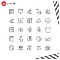 Pictogram Set of 25 Simple Lines of clipboard food device chips key Editable Vector Design Elements