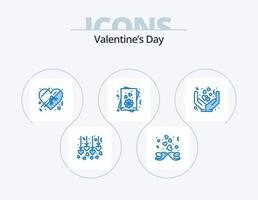 día de san valentín icono azul paquete 5 diseño de iconos. . las manos. regalo. cubrir. enamorado vector