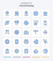 comida creativa 25 paquete de iconos azules como y. cocina. bebida. tienda de comestibles. bebida vector