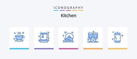 Paquete de 5 iconos de cocina azul que incluye. salsa. té. salsa de cátsup. vaso de jugo. diseño de iconos creativos vector