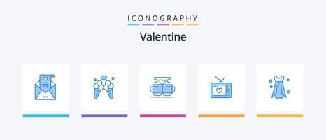 Paquete de 5 íconos de San Valentín azul que incluye vestido. enamorado. taza. amar. enamorado. diseño de iconos creativos vector