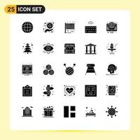 Mobile Interface Solid Glyph Set of 25 Pictograms of internet globe flag wireless keyboard Editable Vector Design Elements