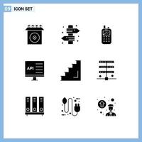 9 User Interface Solid Glyph Pack of modern Signs and Symbols of floor develop phone computer app Editable Vector Design Elements