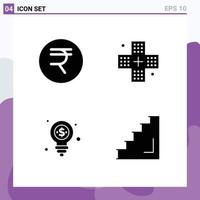 Set of 4 Modern UI Icons Symbols Signs for rupee dollar disease health shopping Editable Vector Design Elements