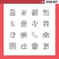 Set of 16 Vector Outlines on Grid for solution map finance location coins Editable Vector Design Elements