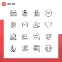 Universal Icon Symbols Group of 16 Modern Outlines of ireland passport device rewind backward Editable Vector Design Elements