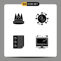 Pictogram Set of 4 Simple Solid Glyphs of crown data first affiliate marketing four Editable Vector Design Elements