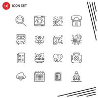 Modern Set of 16 Outlines Pictograph of funding phone light device communication Editable Vector Design Elements