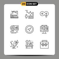 Universal Icon Symbols Group of 9 Modern Outlines of map research breast market chart Editable Vector Design Elements