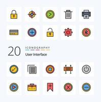 20 User Interface Line Filled Color icon Pack like user power interface on traffic barrier vector