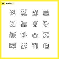 Group of 16 Modern Outlines Set for sunrise ocean position antivirus snooker Editable Vector Design Elements