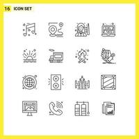 Group of 16 Modern Outlines Set for sunrise ocean position antivirus snooker Editable Vector Design Elements