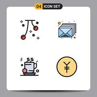 Mobile Interface Filledline Flat Color Set of 4 Pictograms of cherries tea fall inbox coffee Editable Vector Design Elements