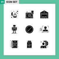 User Interface Pack of 9 Basic Solid Glyphs of robotic machine cogwheel autonomous store Editable Vector Design Elements