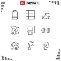 Set of 9 Commercial Outlines pack for dumbbell card system atm light Editable Vector Design Elements