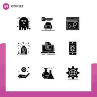 Set of 9 Vector Solid Glyphs on Grid for account contract browser collaboration alert Editable Vector Design Elements