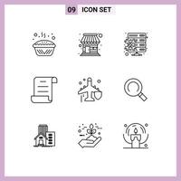 Modern Set of 9 Outlines and symbols such as insurance script market log setting Editable Vector Design Elements