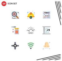 Modern Set of 9 Flat Colors Pictograph of sun mountains art temperature tablet Editable Vector Design Elements