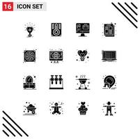 16 Universal Solid Glyphs Set for Web and Mobile Applications fan casing bag job ad article Editable Vector Design Elements