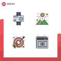 Modern Set of 4 Filledline Flat Colors and symbols such as camera goal video sunset focus Editable Vector Design Elements