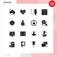 Modern Set of 16 Solid Glyphs Pictograph of social media interface favorite emotion travel Editable Vector Design Elements