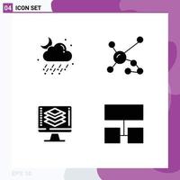 Mobile Interface Solid Glyph Set of 4 Pictograms of cloud programming moon biology share Editable Vector Design Elements