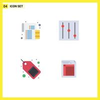 Set of 4 Commercial Flat Icons pack for budget sale tag money market bill Editable Vector Design Elements