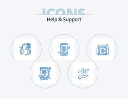 ayudar y apoyar el diseño de iconos del paquete de iconos azules 5. equipo. ayuda. servicios. teléfono. móvil vector