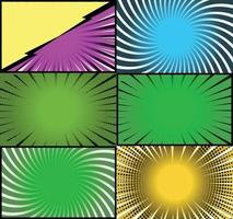 Comic book colorful frames background with halftone rays radial and dotted effects pop art style vector