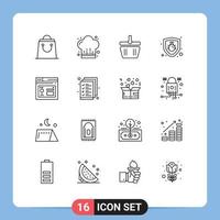 Universal Icon Symbols Group of 16 Modern Outlines of page database cart browser protection Editable Vector Design Elements