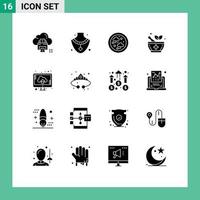 User Interface Pack of 16 Basic Solid Glyphs of storage cloud connected signaling medicine Editable Vector Design Elements