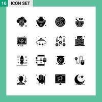 User Interface Pack of 16 Basic Solid Glyphs of storage cloud connected signaling medicine Editable Vector Design Elements