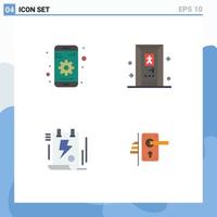 Mobile Interface Flat Icon Set of 4 Pictograms of gear file device bath clipboard Editable Vector Design Elements