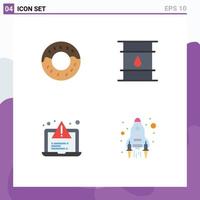 4 Universal Flat Icons Set for Web and Mobile Applications donut testing container logistic rocket Editable Vector Design Elements