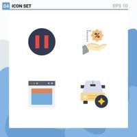 Set of 4 Vector Flat Icons on Grid for circle web precentage design car Editable Vector Design Elements