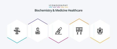 Biochemistry And Medicine Healthcare 25 Line icon pack including xray. syringe. droup. medical. blood vector